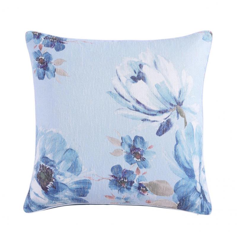 Platinum Lara Blue Linen Look Printed European Pillowcase 65x65cm | Blue
